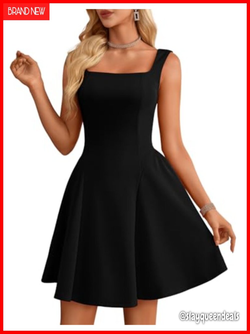 Square Neck Sleeveless A-Line Mini Dress Fit and Flare Cocktail Party